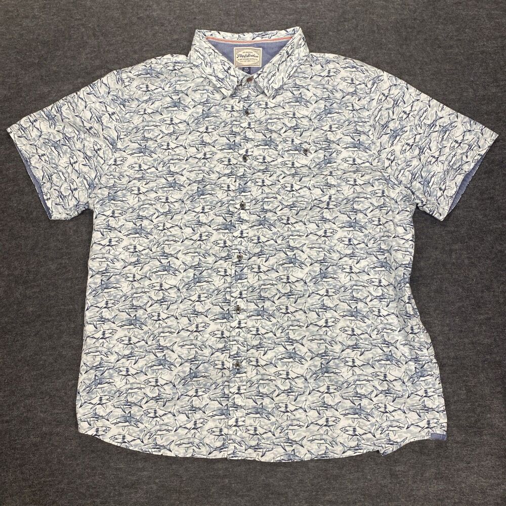 Flag & Anthem Men's Size XXL Great White Shark Short Sleeve Polo Shirt Button Up